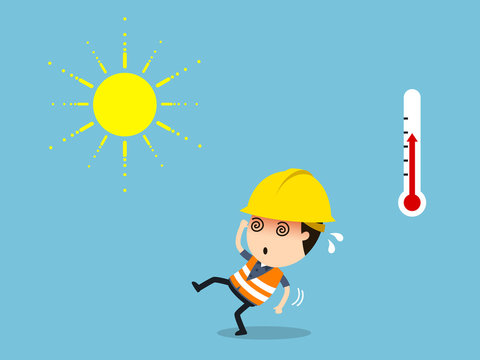 Workers with high temperature and risk of heatstroke, Vector illustration, Safety and accident, Industrial safety cartoon