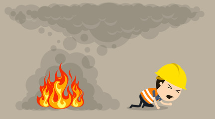 Escape from the smoke of a fire, Vector illustration, Safety and accident, Industrial safety cartoon