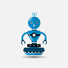 Funny vector robot icon in flat style isolated on grey background. Cute flat Vector illustration of Chatbot icon, vintage friendly AI robot. Customer support service chat bot. Cute cartoon robot icon