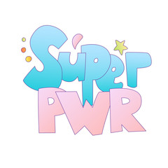 Super girl lettering with gradient colors. Supergirl words, cartoon cute style with decorative elements isolated on wihte background. Girl superpower lettering