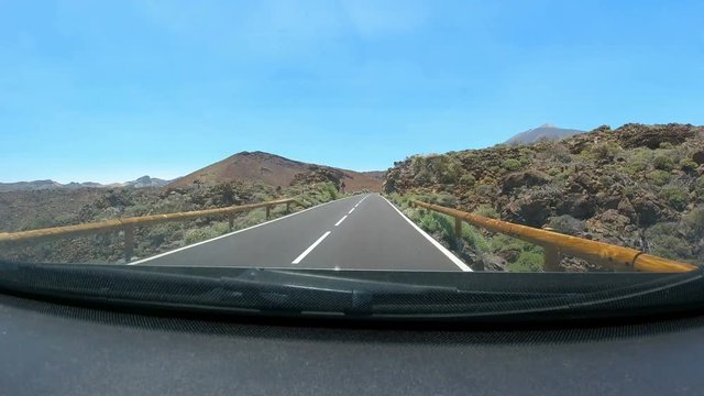 road race in timelapse at teide volcano