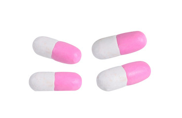 miniature pink drug model from japanese clay on white background