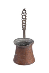 antique copper coffee pot isolated on white background