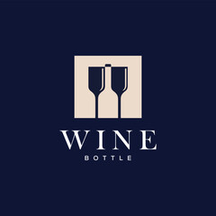 wine glass with negative space bottle vector logo design