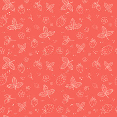 Repeating strawberry pattern. Subtle, cute, minimalist, vector seamless pattern, can be used for fabrics, wallpaper, web, scrapbooking, card.  