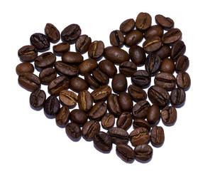heart of coffee beans on white background