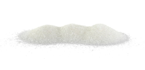 Heap of granulated sugar isolated on white background.
