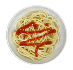Spaghetti with fresh tomato sauce in a bowl. Spaghetti - Plain Italian spaghetti pasta background. 