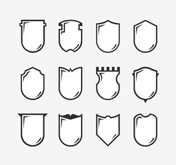 Flat Clip art Design Elements. Set of Vector set of Shield Silhouette. Different Coat Arms signs