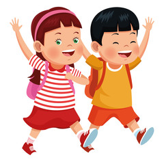 School kids smiling with backpacks