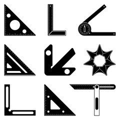Set of measuring tools. Flat icons. Woodworking. Silhouette vector
