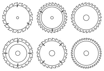 Circular saw blade for cutting wood. Flat icon. Thin line vector