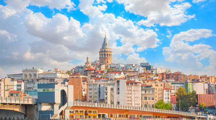Galata Tower, Galata Bridge, Karakoy district and Golden Horn at morning, istanbul - Turkey