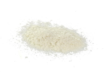 Instant potato puree flakes isolated on white.