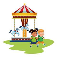 happy children in the carousel