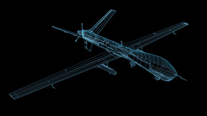 Fototapeta na wymiar 3D render of fireframe military drone