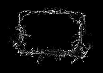 Water rectangle splash isolated on black background
