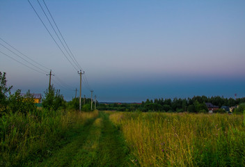 Village in the Moscow region after sunset