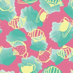 Printed roller blinds Tea watercolor teapot seamless pattern design