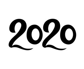 2020 New Year. Black numbers. Hand lettering. Vector illustration.