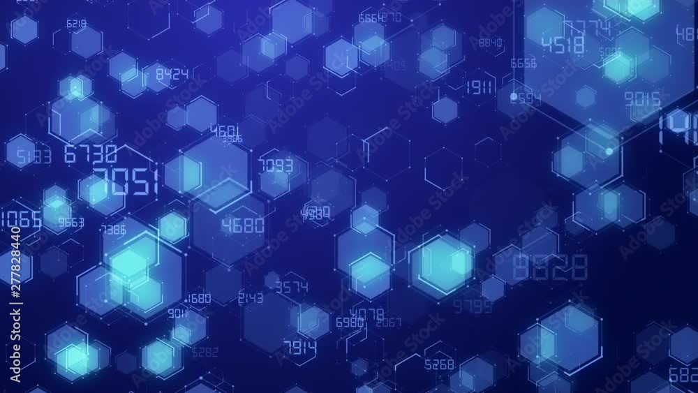 Poster Abstract blue Hexagon honeycomb digital technology background code number futuristic surface running