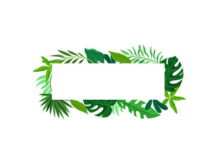 Narrow rectangular frame of leaves placed outside. Vector illustration on white background.