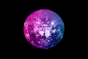 Party disco mirror ball reflecting colorful lights - obrazy, fototapety, plakaty