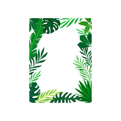 Frame in the form of a vertical rectangle of leaves placed inside. Vector illustration on white background.