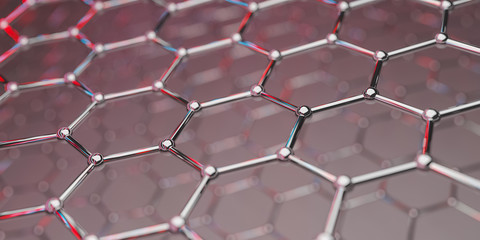 Graphene molecular nano technology structure on a red background - 3d rendering