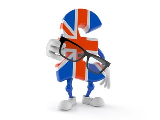 Pound currency character holding glasses