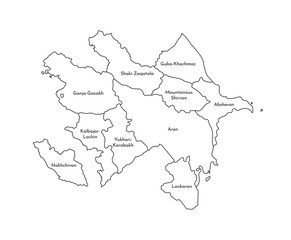 Vector isolated illustration of simplified administrative map of Azerbaijan. Borders and names of the regions. Black line silhouettes