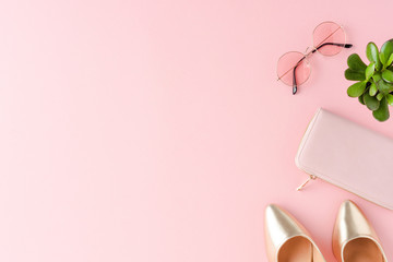 Female outfit with copyspace. Top view