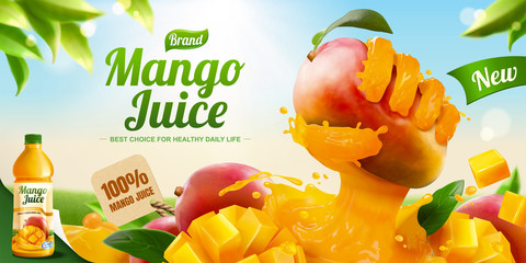 Mango juice ads with liquid hand