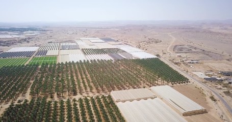 Extreme Wide Shot of Arava Desert in Israel Overlooking Agriculture Fields 02