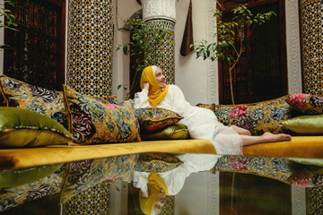 Tourist in traditional riad - Fez, Morocco