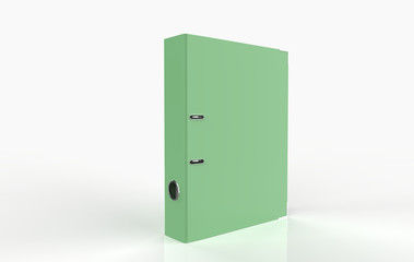 Blank ring binder folder design mockup. Self-binder mock up with stack of a4 paper. Office supply cardboard folder branding presentation. Desk lever arch file cover. 3d illustration 