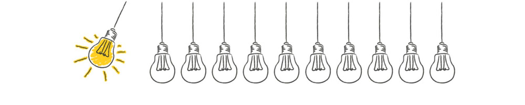 Panorama Banner Pendel aus Gl&uuml;hbirnen Idee Innovation