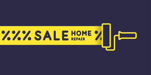 Sale banner. Hand tool for home renovation and construction. Linear House store poster.