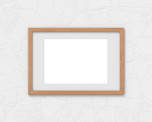 Horizontal wooden frames mockup with a border hanging on the wall. Empty base for picture or text. 3D rendering.
