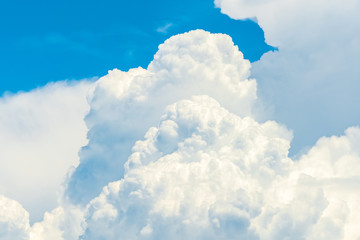 Beautiful blue sky and white cumulus clouds abstract background. Cloudscape background.  Blue sky and fluffy white clouds on sunny day. Nature weather. Bright day sky for happy day background.