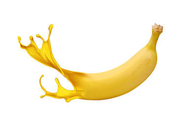 Yellow banana with paint splash