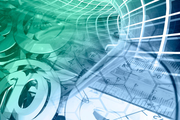 Mail signs, graph and globe