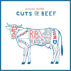 vector cuts of beef cow logo red blue on white monogram vintage