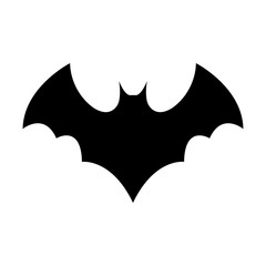 Black silhouette of bat isolated on white background. Halloween decorative element. Vector illustration for any design.