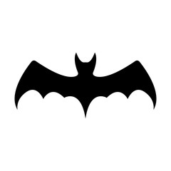 Black silhouette of bat isolated on white background. Halloween decorative element. Vector illustration for any design.
