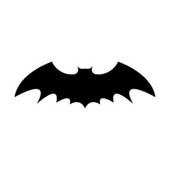 Black silhouette of bat isolated on white background. Halloween decorative element. Vector illustration for any design.