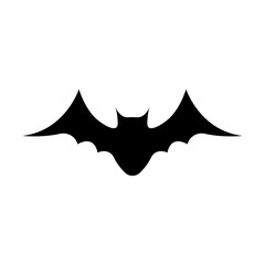 Black silhouette of bat isolated on white background. Halloween decorative element. Vector illustration for any design.