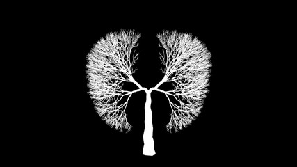 Lungs of the Earth. Growing tree in the shape of Lungs. Eco Concept. Save the World. 3D rendering.