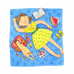 Resting girl with her dog