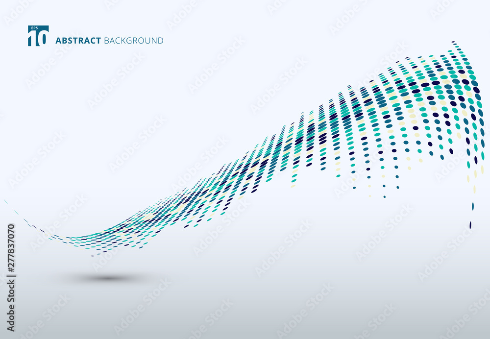 Poster abstract elements blue and green color tone halftone texture dots pattern wave or distort isolated o